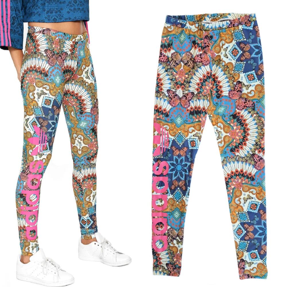 Adidas X Farm Borbomix Firebird Legging Size Small Trefoil Boho Floral Mosaic